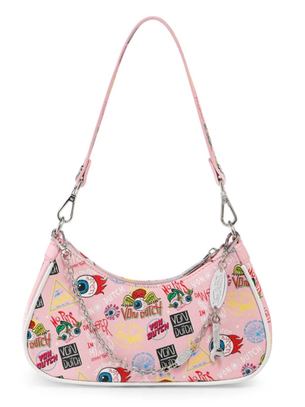 🆕 NWT Von Dutch Pink Jax Graphic Logo Shoulder Bag - Picture 2 of 8